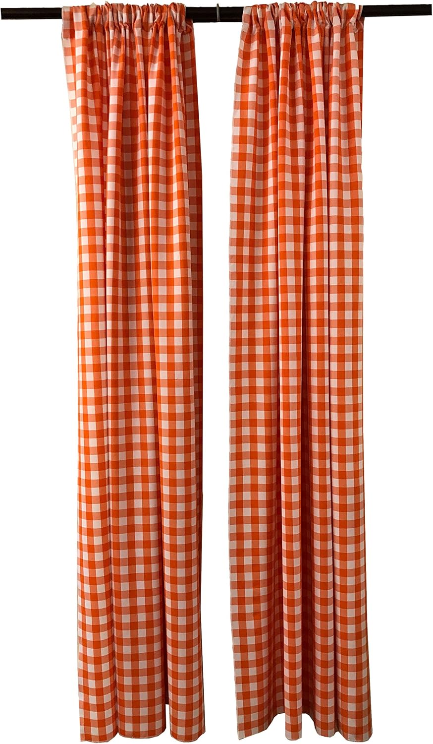 LA Linen Polyester Gingham Checkered Backdrop 58 by 96-Inch, Orange/White, 2 Peice