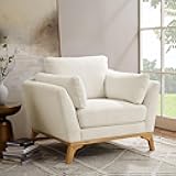 VANOMi Large-Sized Accent Chair, Thick Cushion Bedroom Reading Chair, Comfortable Living Room Single Sofa, Boucle Milky White