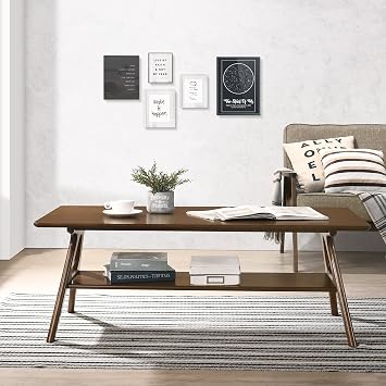 Arona Mid-Century Modern Wood Coffee Table with Shelf