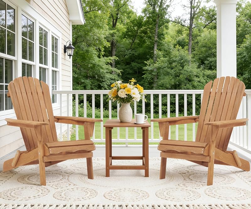 Outdoor Folding Adirondack Chair Set of 2,Wooden Patio Chairs,Light Brown image 2