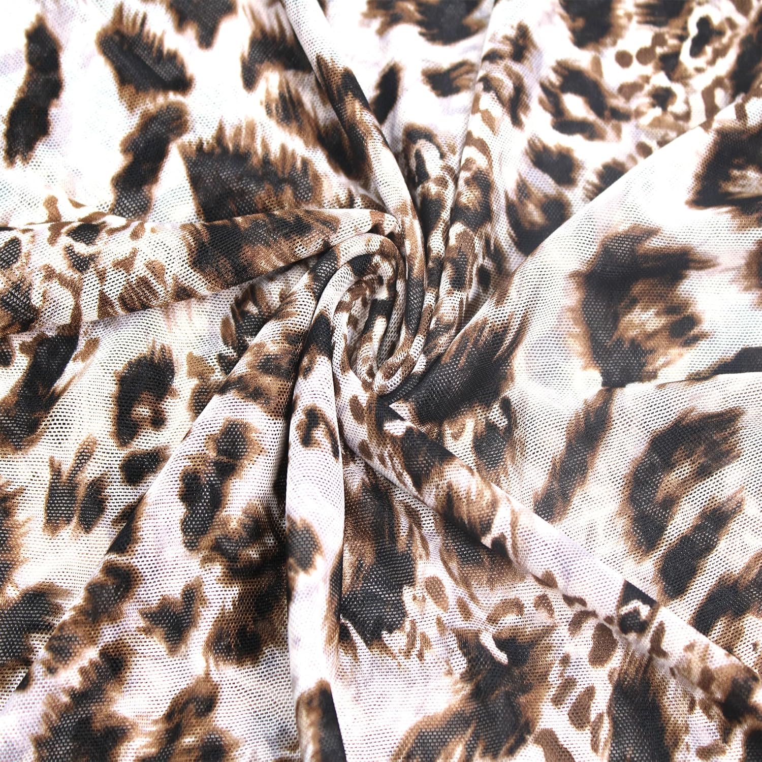 Off White Coffee Leopard Print Poly Spandex Power Mesh Fabric by The Yard