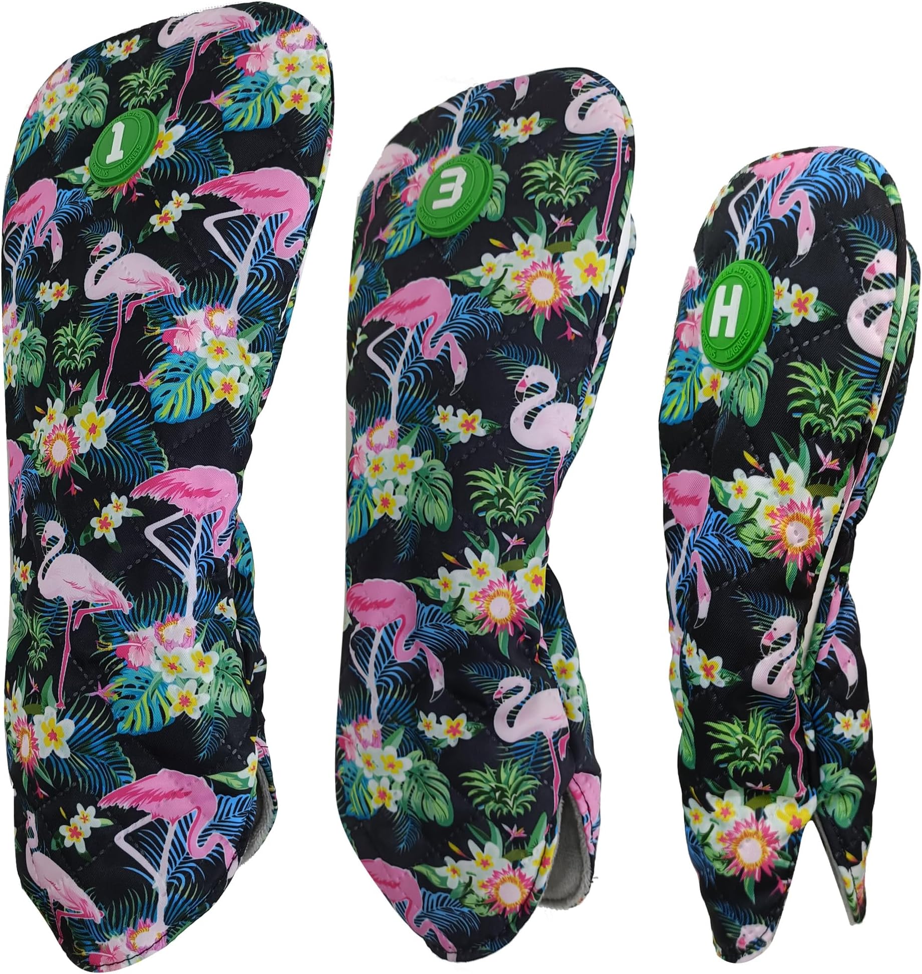Golf Headcovers for Drivers and Woods – Set of 3 (S/M/L), Leather Club Covers with Magnetic Number Tags, Floral Design, Scratch-Resistant, Fits Most Golf Clubs