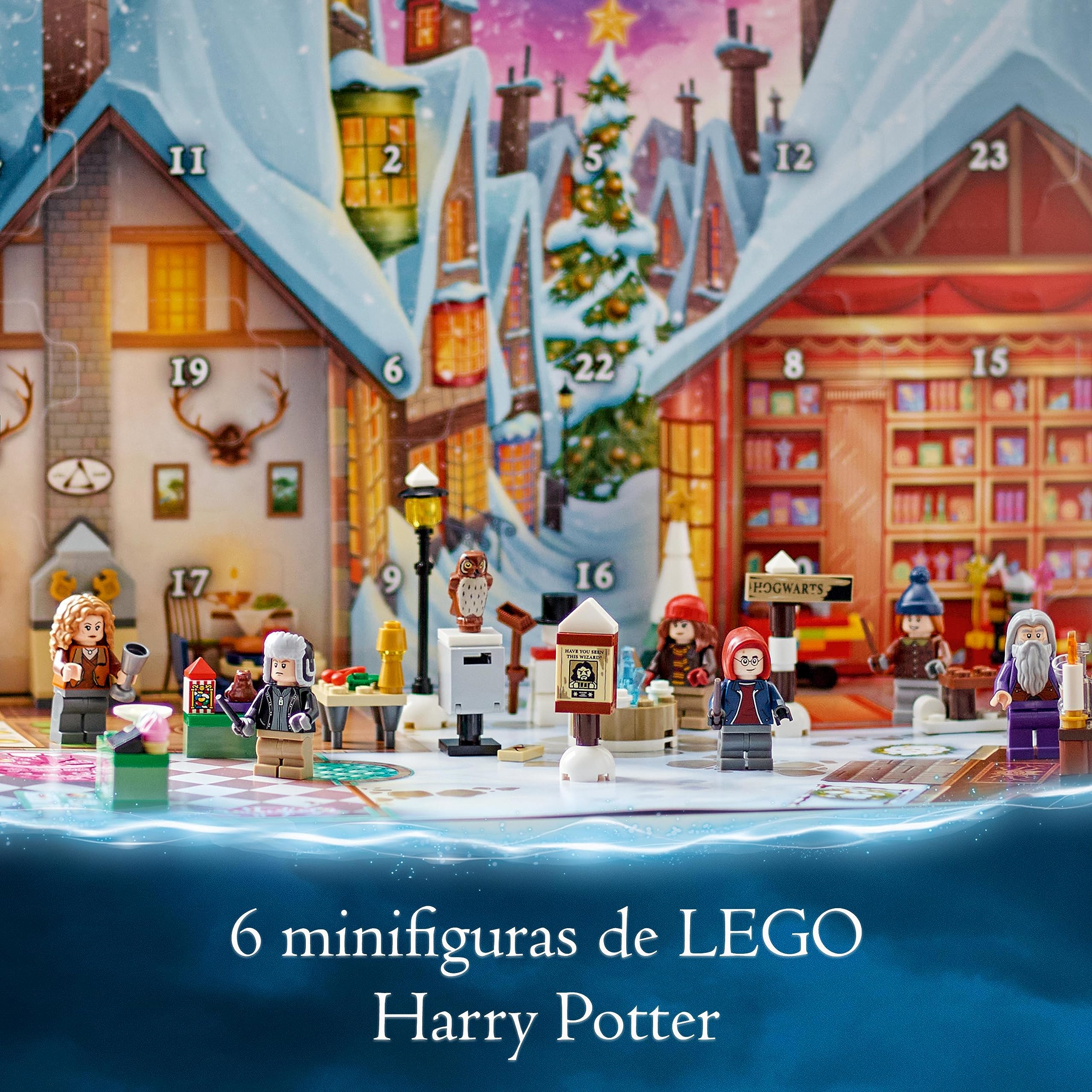 LEGO 76418 Harry Potter Kalendarz adwentowy 2023, 24 Niespodzianki w tym 18 Minimodeli z Wioski Hogsmeade i 6 Minifigurek, Prezent na Mikołaja dla Dzieci, Chłopca i Dziewczynki, Odliczanie do Świąt