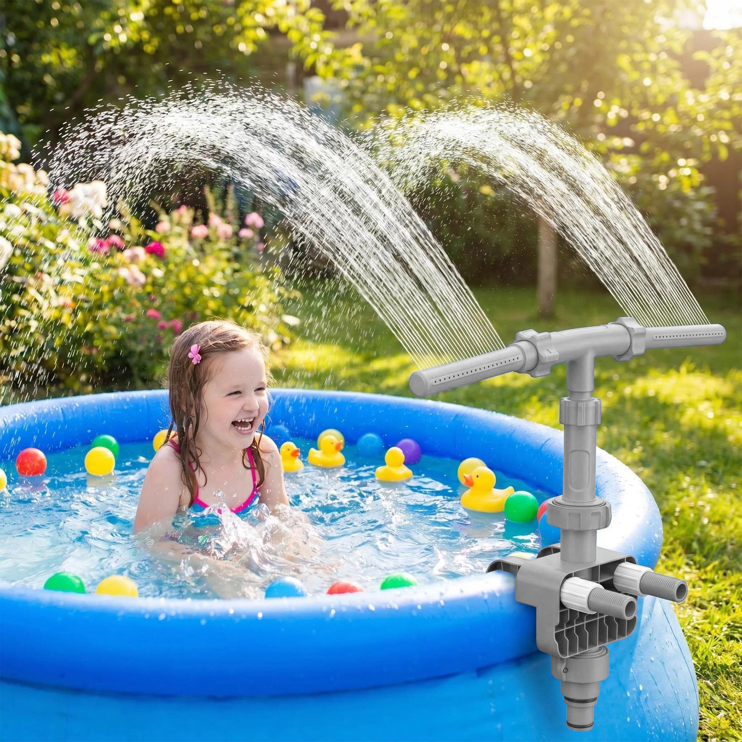 Pool Wasserfall Brunnen Für Aufstellpools, 360° Verstellbarer Dual-Mode Wasserfall-Poolsprinklerbrunnen, Druck- und höhenverstellbares Poolzubehör für Bodenpools(Grau)