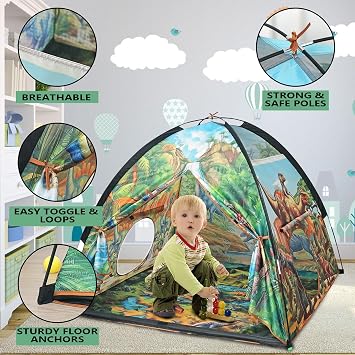Dinosaur Kids Play Tent | Starlight & Carry Case | Kids Dome Playhouse for Boys Toddlers Indoor & Outdoor 48D x 48W x 42H