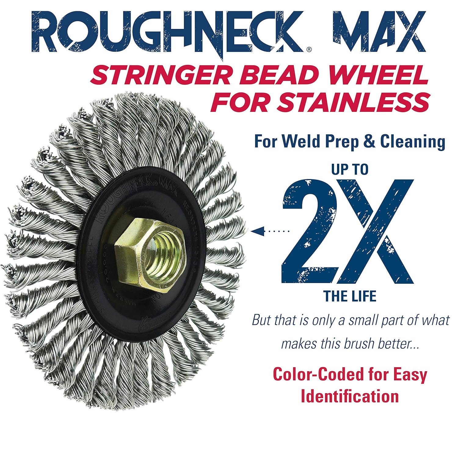 Weiler 13138 Roughneck Max 4" Stringer Bead Wire Wheel 0.020" Stainless Steel Fill, 5/8"-11 UNC Nut, Made In USA (Pack of 5)