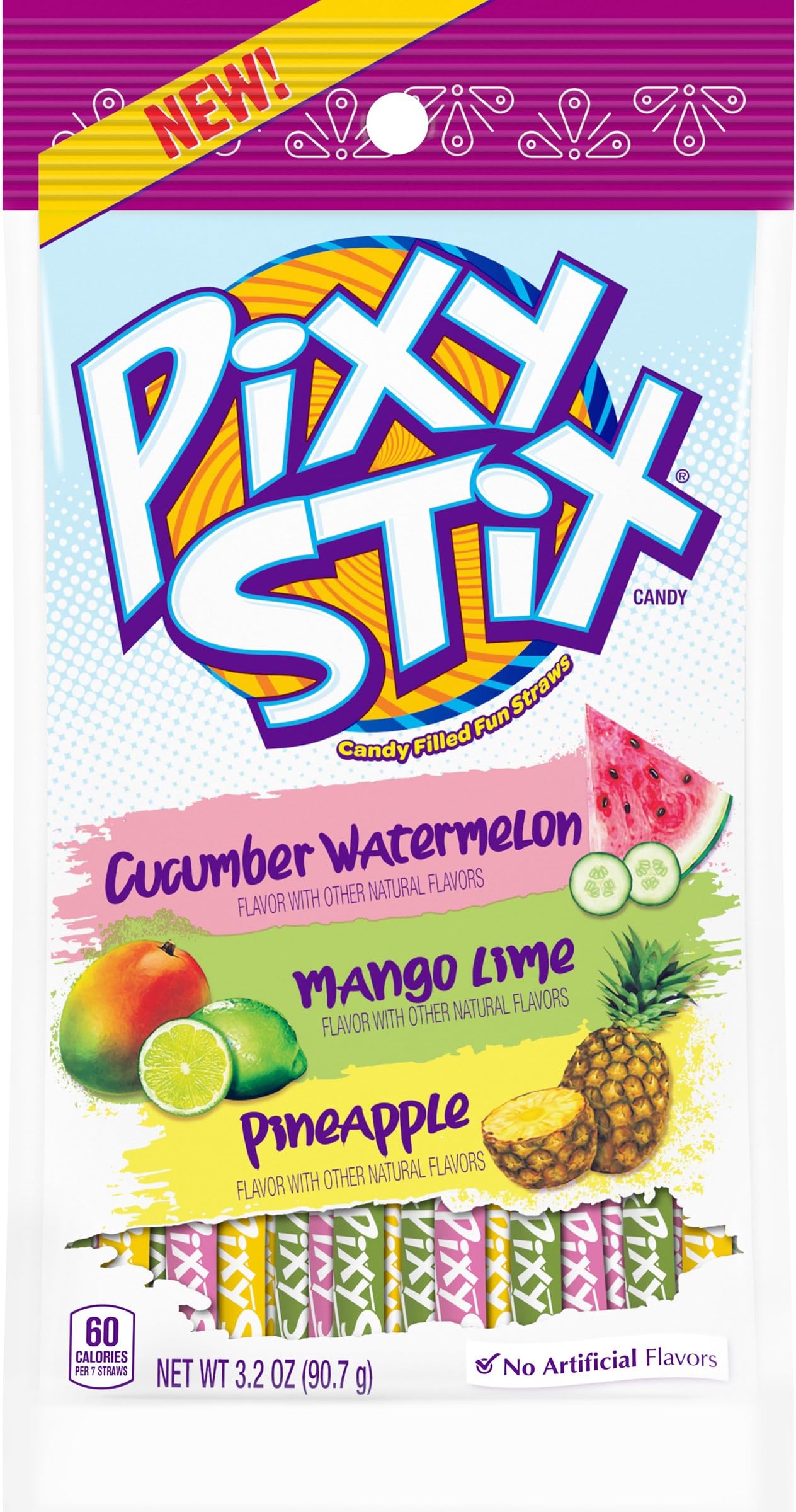 Pixy Stix Dulceria Candy, Cucumber/Watermelon/Mango Lime/Pineapple, 3.2 oz, 12 Count