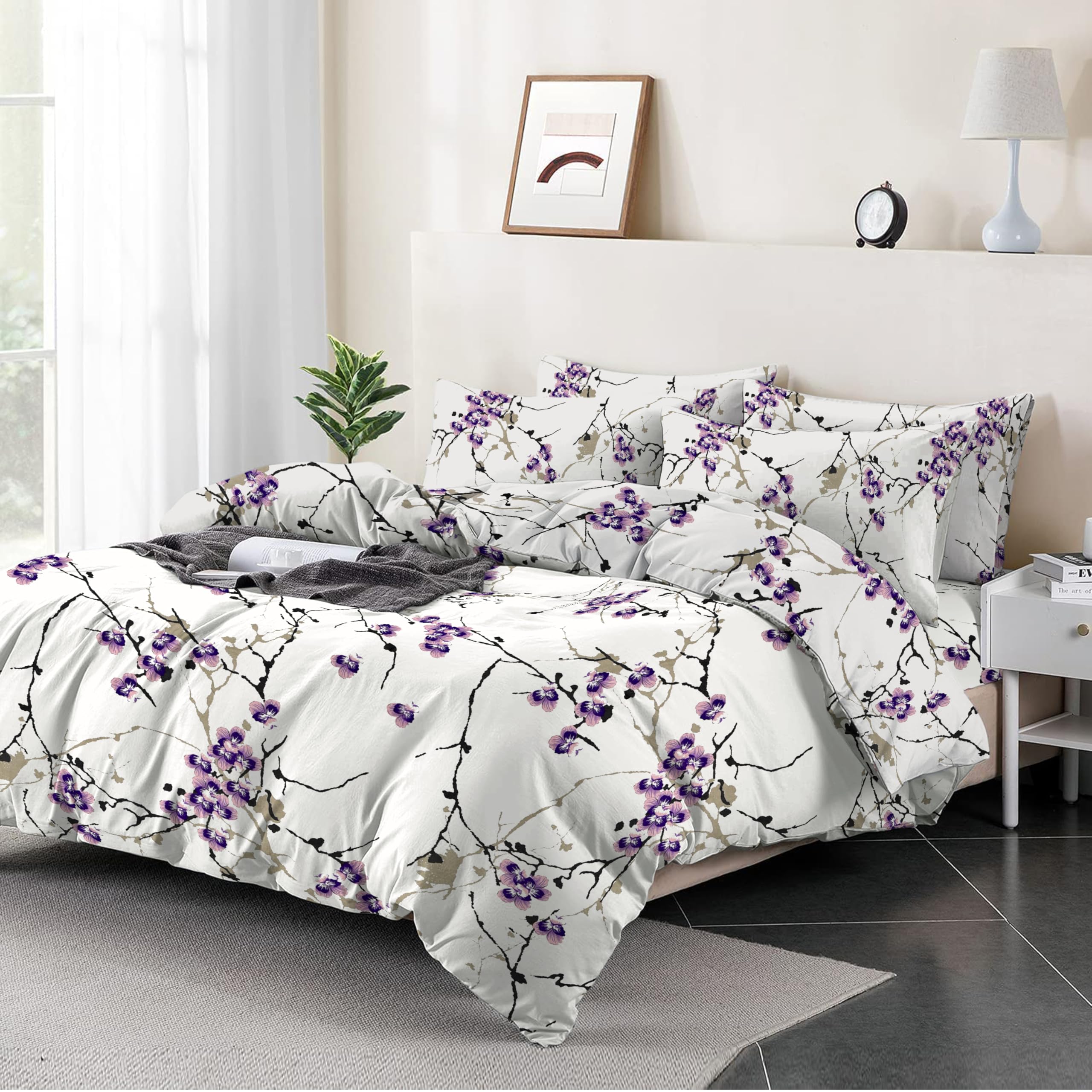 Shadow Sleep Super King Duvet Cover Set 100% Egyptian Cotton 400 Thread Count Luxury Floral Printed Flower Design Breathable Soft Bedding Set 3 Piece with 2 Pillowcases All Season Comfort — image 1