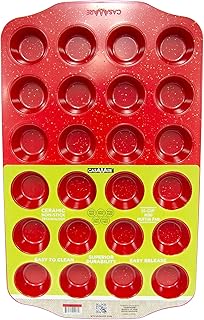 casaWare Mini Muffin Pan 24 Cup Ceramic Coated Non-Stick (Red Granite)