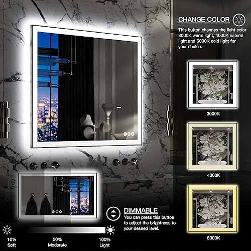 Vista 64 de 88x38 Large Light Bathroom Mirror - Backlit and Front Lighted LED Wall-Mounted Vanity Mirror Modern Rectangle Black Mirror, Dimmable, Anti-Fog