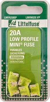Littelfuse LMIN020.VP MINI Low Profile 20 Amp Carded Blade Fuse, Pack of 5