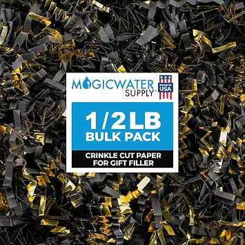 MagicWater Crinkle Cut Paper for Gift Baskets - 1/2LB - Black & Gold