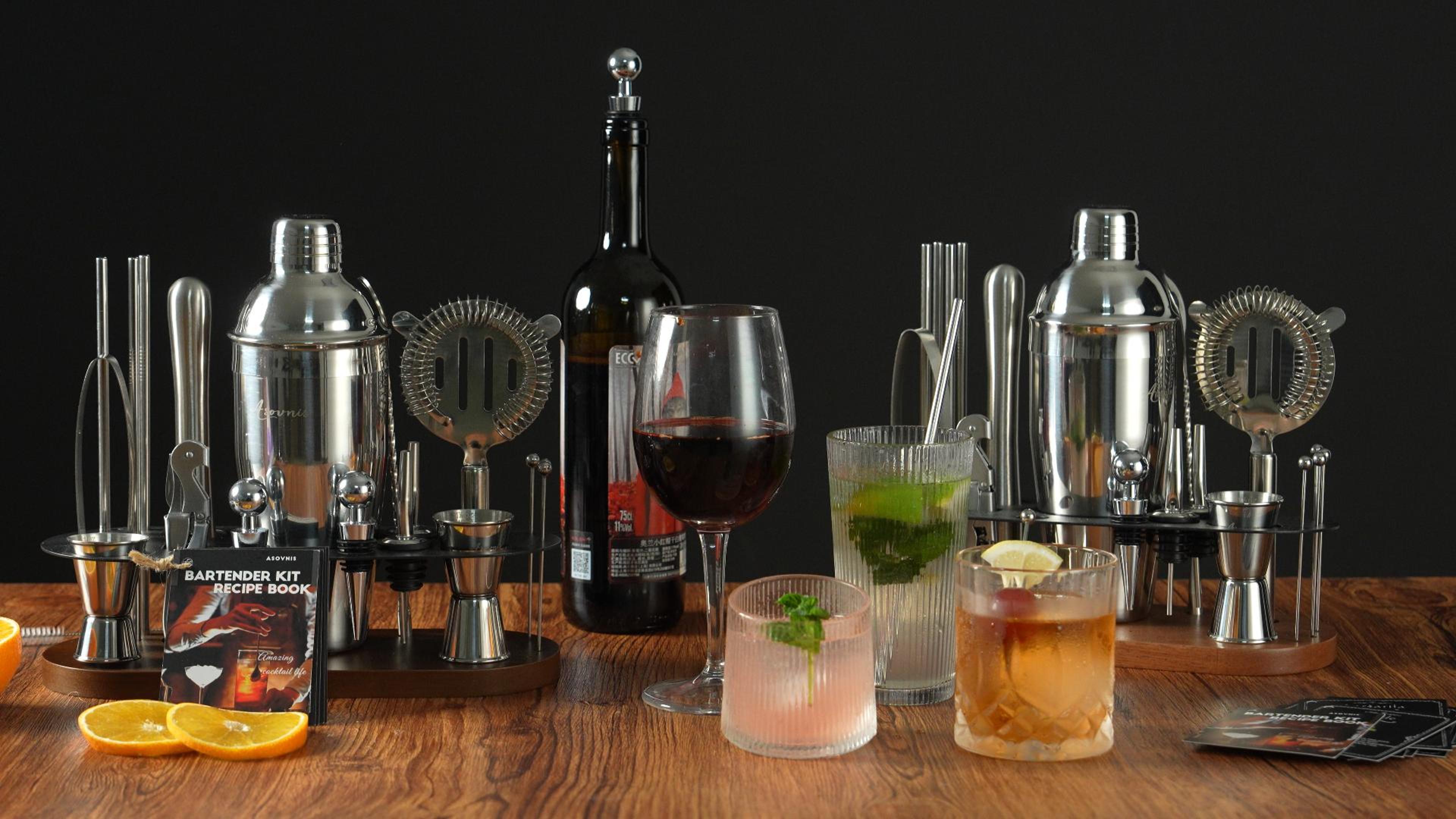 23-Piece Bartender Kit, Cocktail Shaker Set with Stand | Bar Set