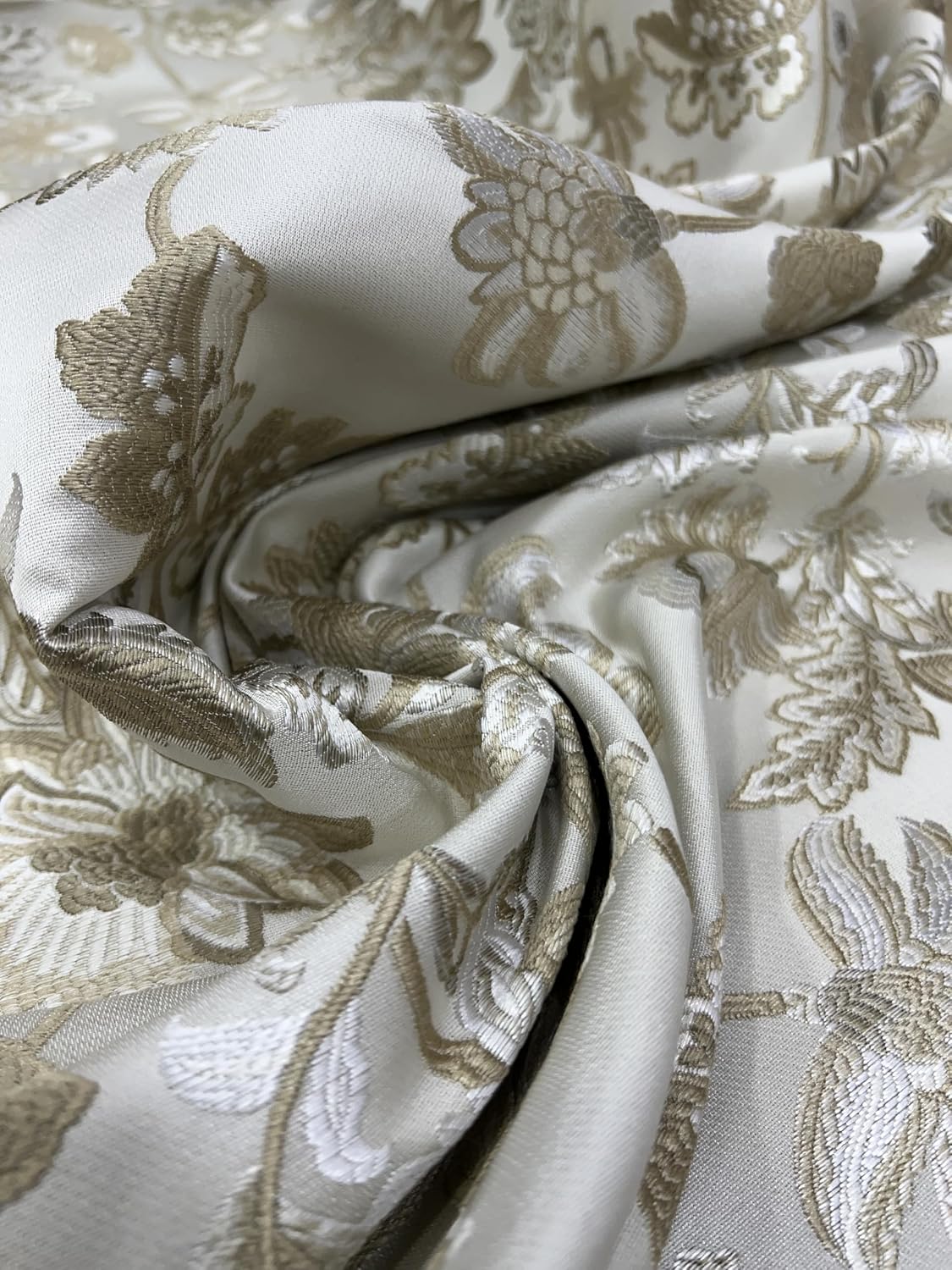 Luxurious Premium Vintage Floral Design Jacquard Fabric for Upholstery, Window Treatments and Craft - 54 inches Width - Fabric by The Yard (Cream)