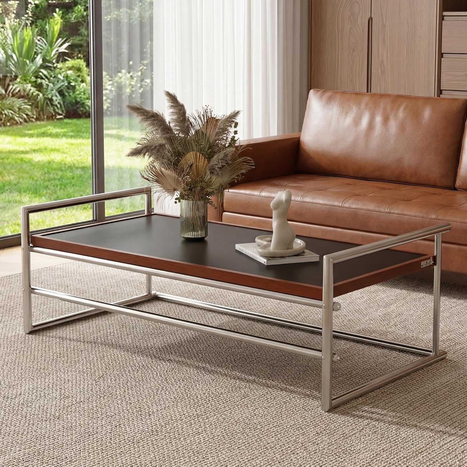 50" Flip Top Convertible Coffee Table, Modern Reversible Lift-Top Center Table with MDF Tabletop & Metal Frame, Multi-Use Space-Saving Coffee Table for Living Room, Apartment or Lounge