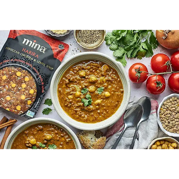 Mina Harira, Moroccan Chickpea & Lentil Soup, Ready to Eat Meals,10 oz Gluten Free, High In Plant Based Protein, Microwavable Soup, Vegan, Non-GMO, Kosher, Packaged Meals & Side Dishes 6