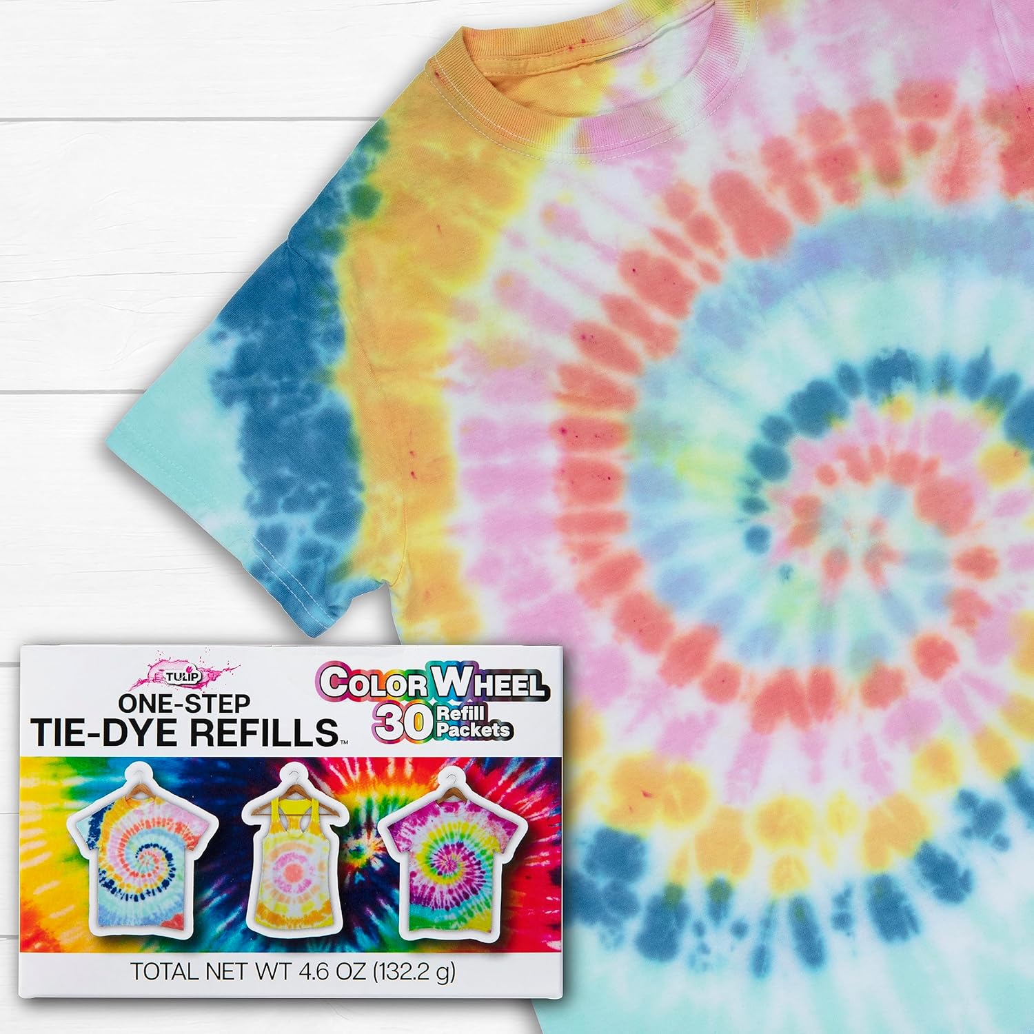 Tulip One-Step Tie-Dye Refills, Color Wheel, Permanent Fabric Dye, 30 Pack