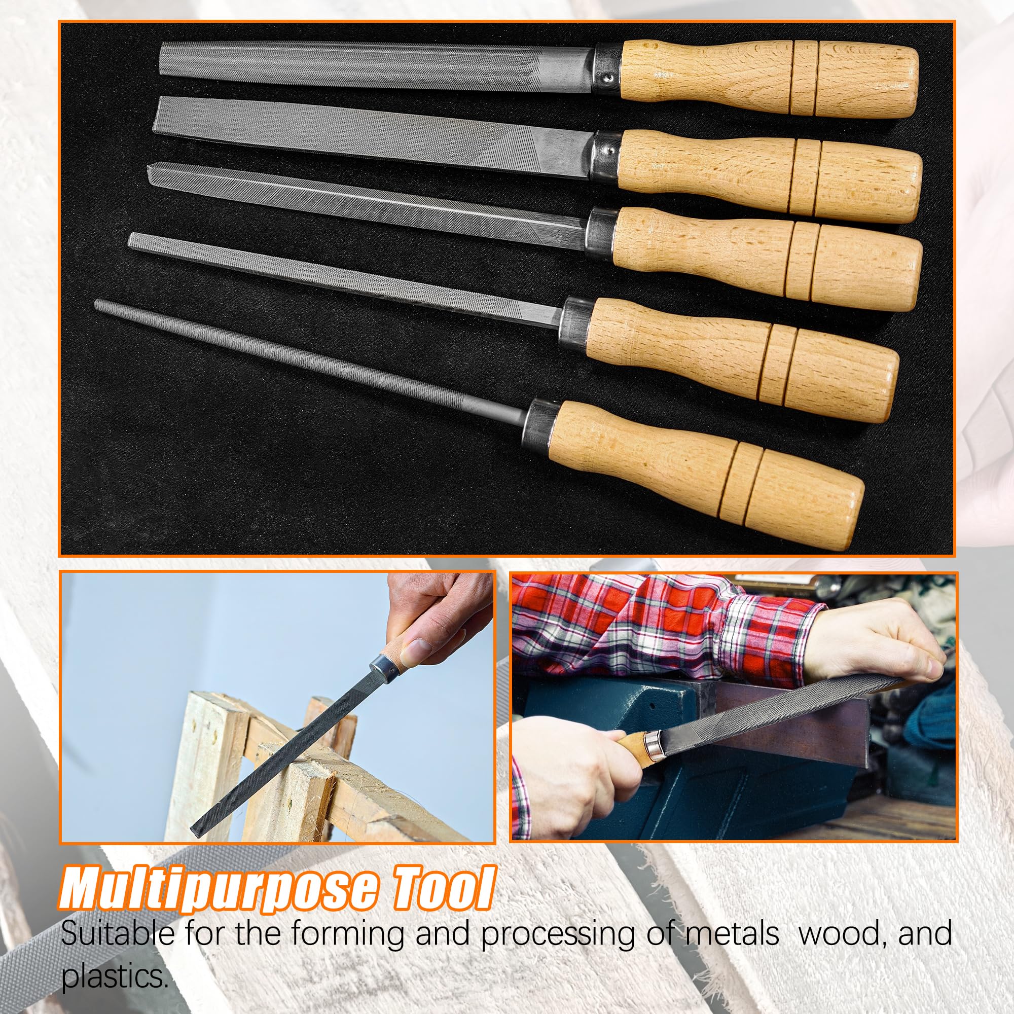 Hartstahl Feilen Set mit Holzgriffen Raspel Feile für Metall, Holz, Kunststoff, 5 Stück