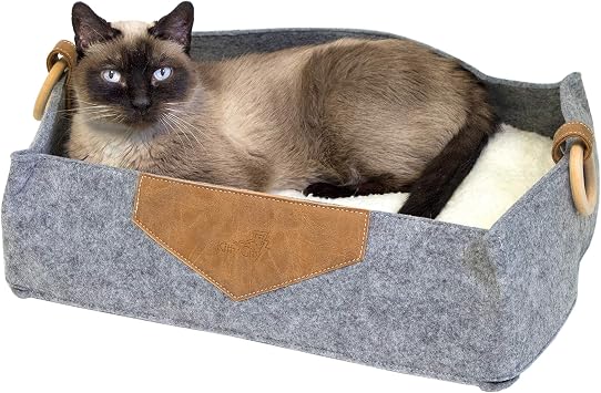 Kitty City Felt Lounge Sleeper Bed for Cats, Warm and Cozy Cat Bed with Machine Washable Cushion, Felt Construction with Faux Leather Details and Wood Handles, Gray, 15"D x 18"W x 7"H CM-10068-CS01