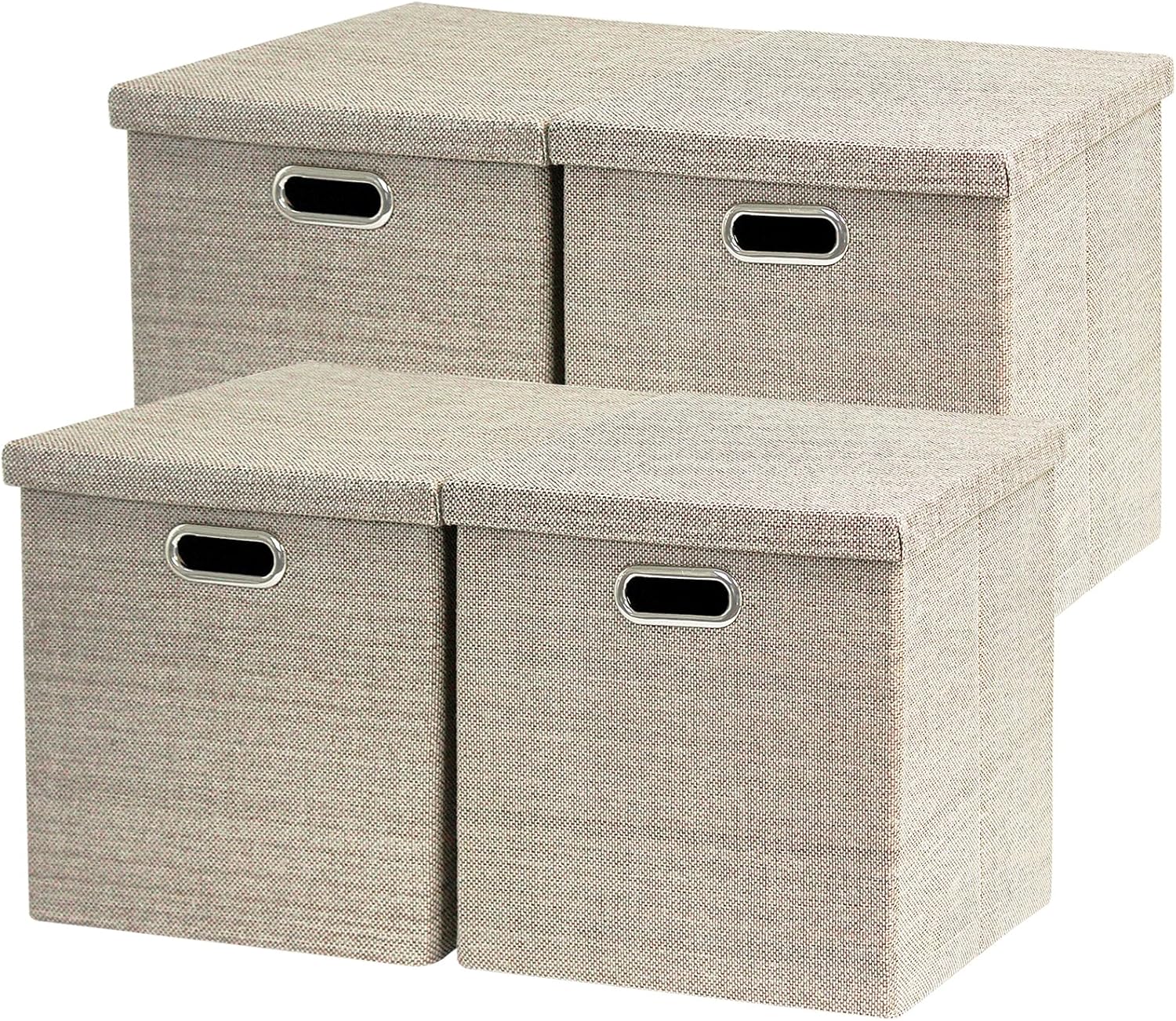 Storage Bins with Lids,13 x 13 Inch Foldable Fabric Cube Baskets Boxes Organizer for Closet, Shelves, and Home. (Khaki, (13x13) 4 pack)