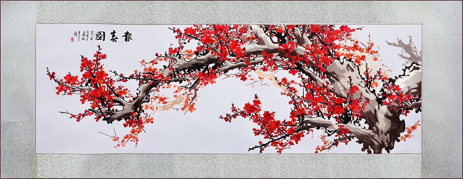 Grace Art, Extra Large, Oblong Asian Silk Embroidery Art