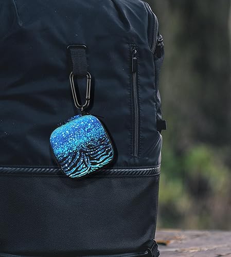 Vista 5 de WIRESTER Funda portátil inalámbrica para auriculares, bolsa de almacenamiento de auriculares, soporte para auriculares con mosquetón negro Brillo