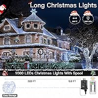Vista 2 de Christmas Lights Cool White, 1000LED 328FT Christmas Tree Lights IP67 Waterproof, Plug in Fairy Lights with Remote 8 Modes Timer, Xmas Light for