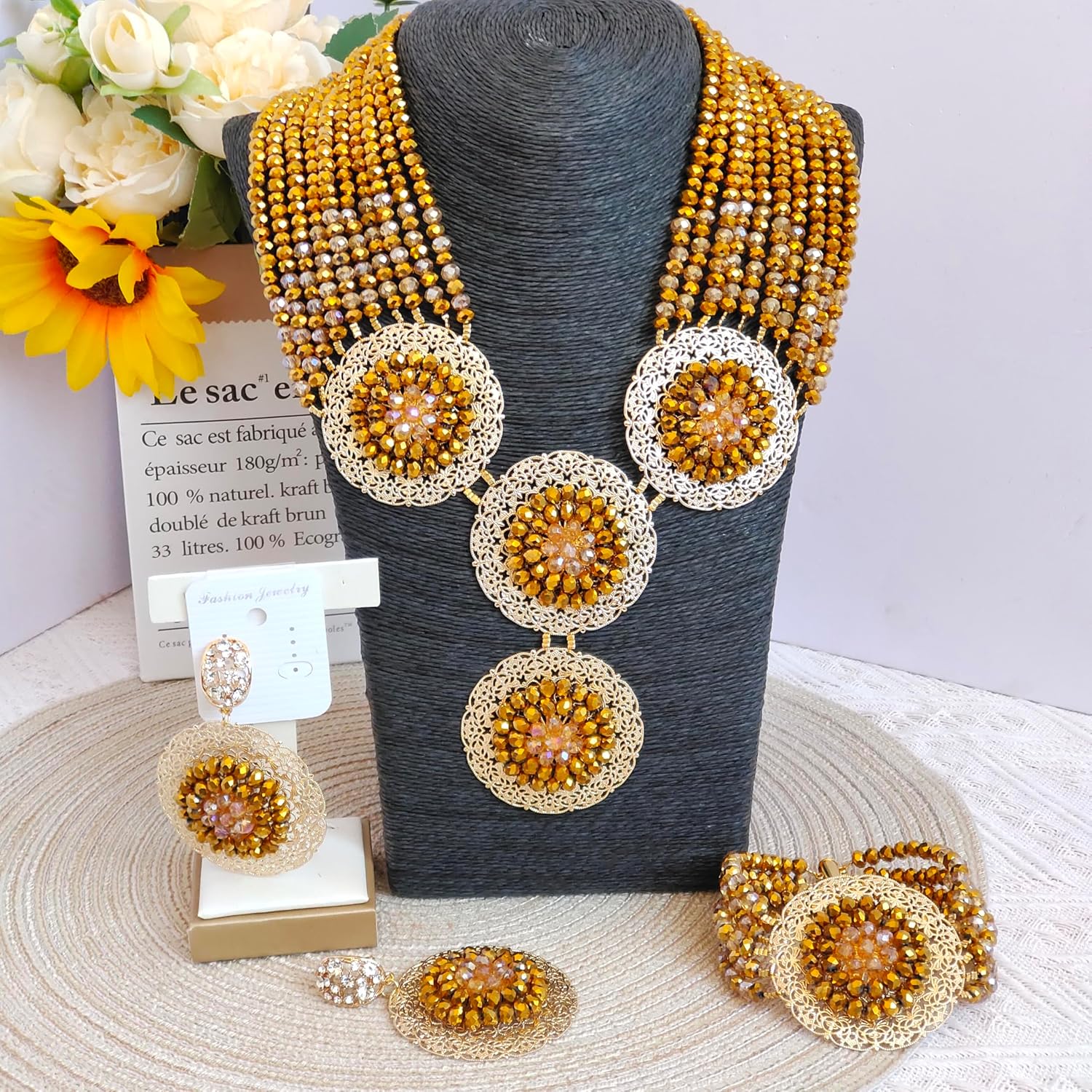 African Beads Jewelry Set Nigerian Wedding Necklace and Earrings for Women