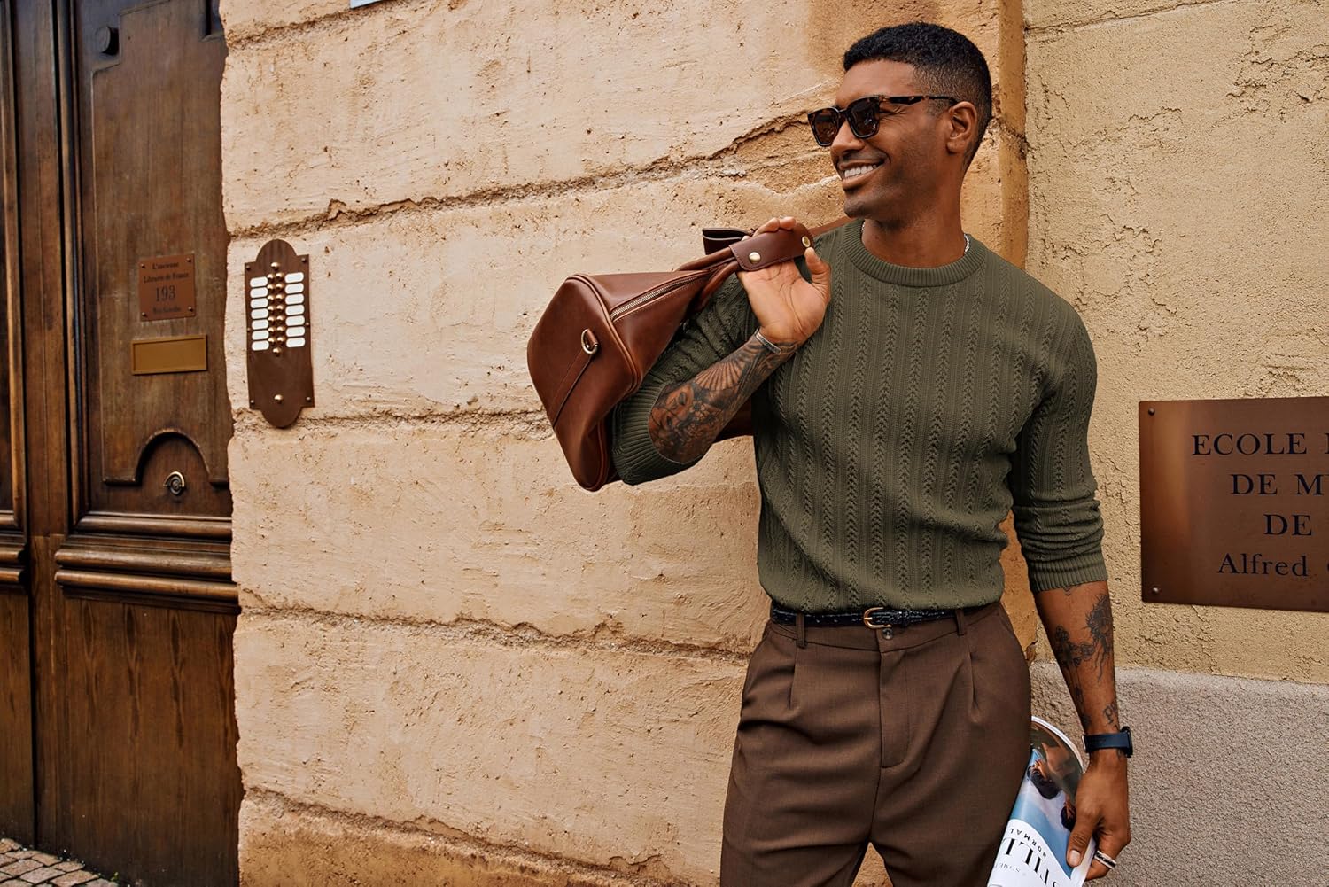 PJ PAUL JONES Mens Crew Neck Sweater Lightweight Cable Knitted Pullover Sweaters - Image 4