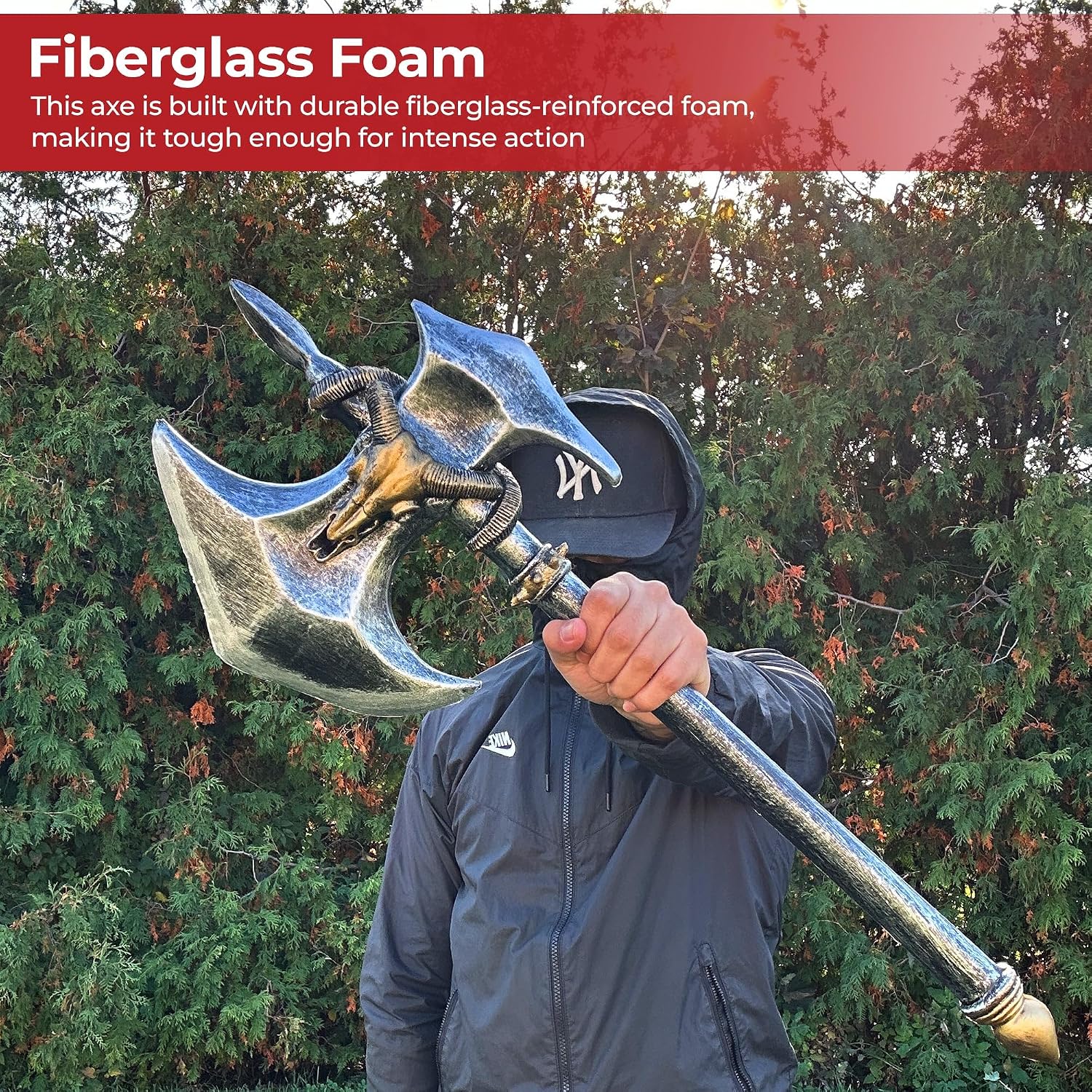 MedievalDepot Wow Orc Inspired Battle Axe - Overall 28" Double-Headed Foam Weapon - Durable Foam - Cosplay & LARP- Fantasy Warrior Prop