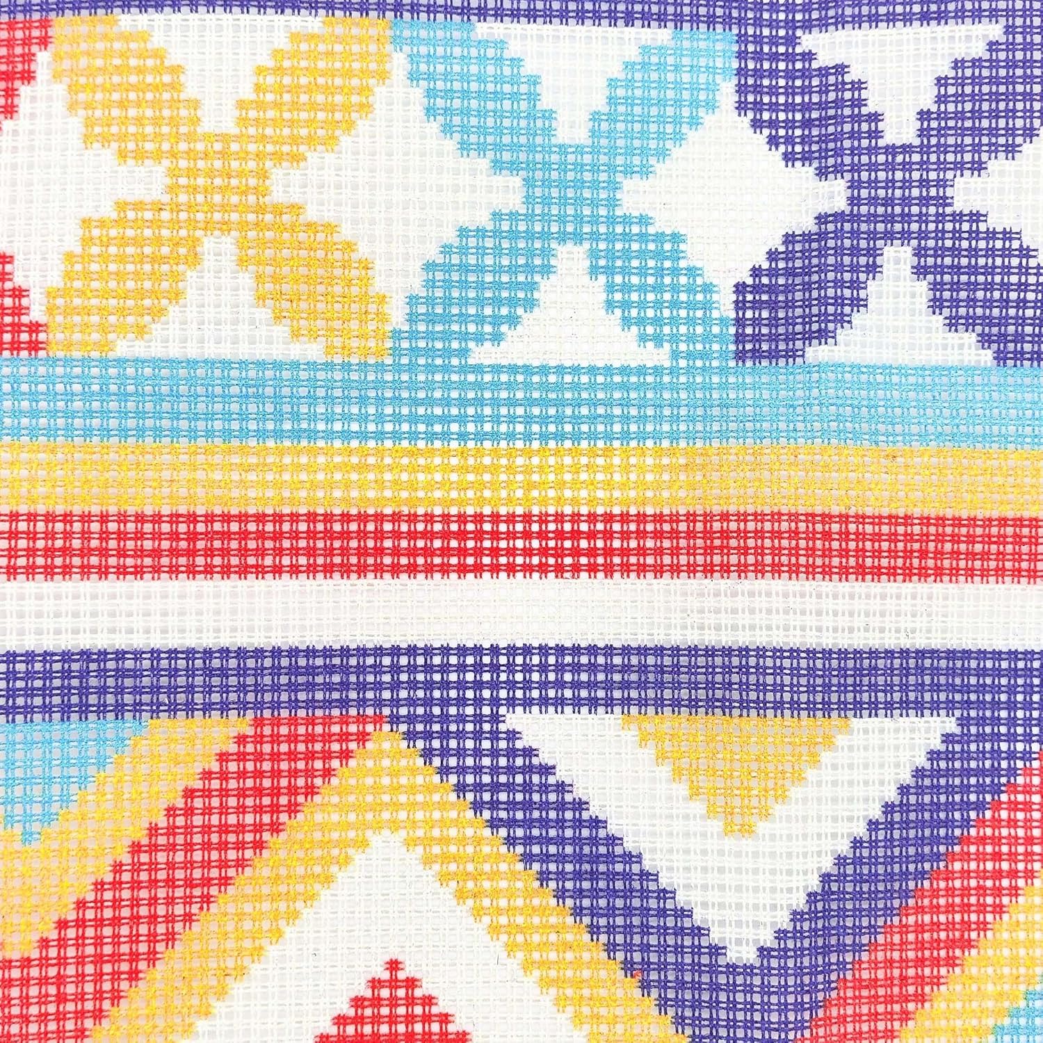 Howie's Needlepoint Needlepoint Kits for Adults, Pillow Front Cross Stitch Kit with Embroidery Pattern on Canvas, Yarn, 2 Needles and Instruction, 16 x 16inch(Colourful Geometry)