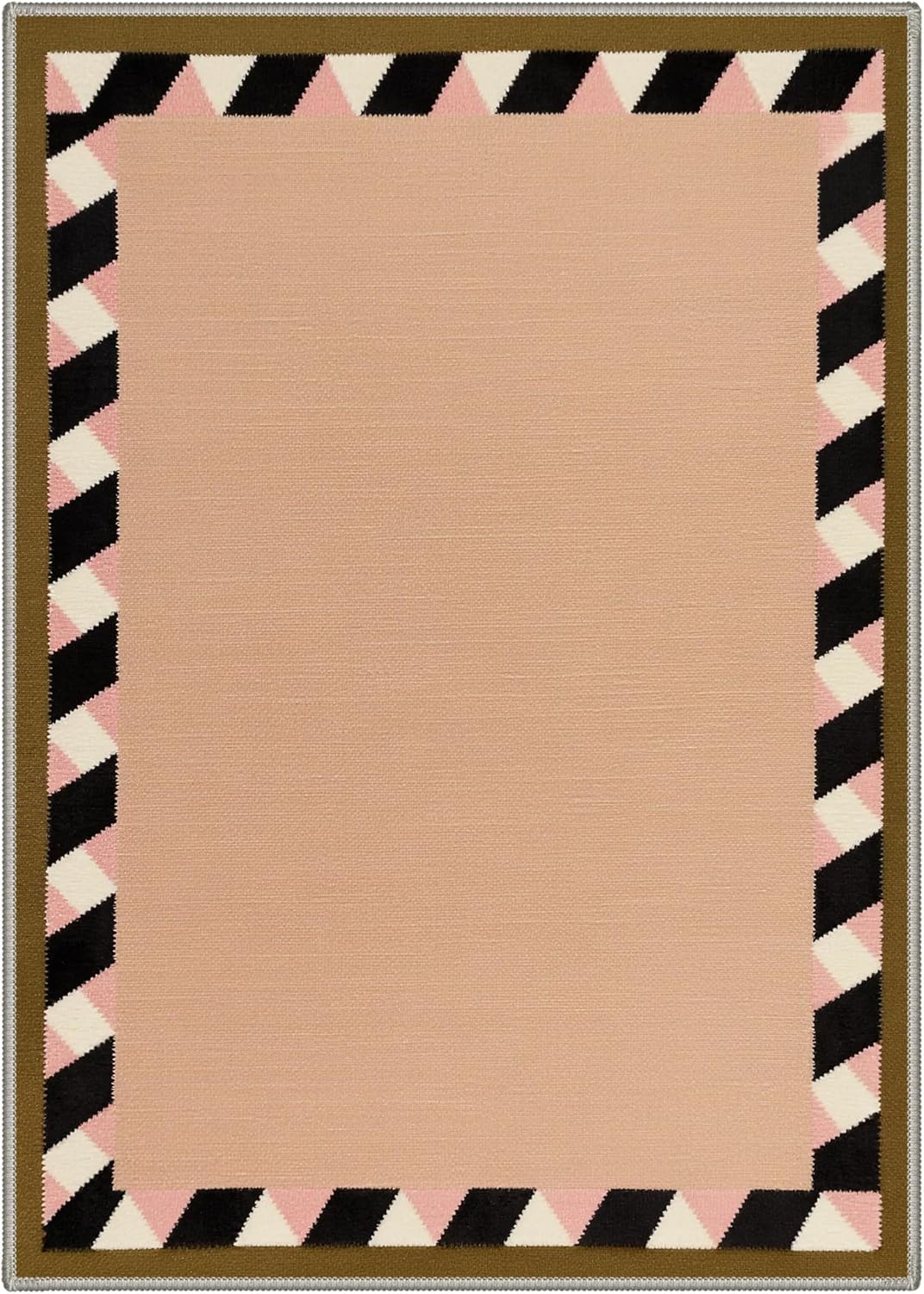 Bavni 5x7 Area Rugs for Living Room Bedroom Dining Room, Machine Washable Non Slip Low Pile Lightweight Print Pattern Rug with Zigzag Border, Dusty Beige