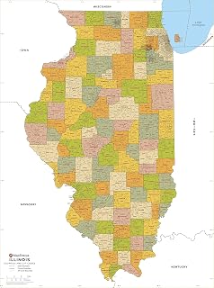Illinois ZIP Code Map with Counties - Large - 48" x 64.75" Laminated