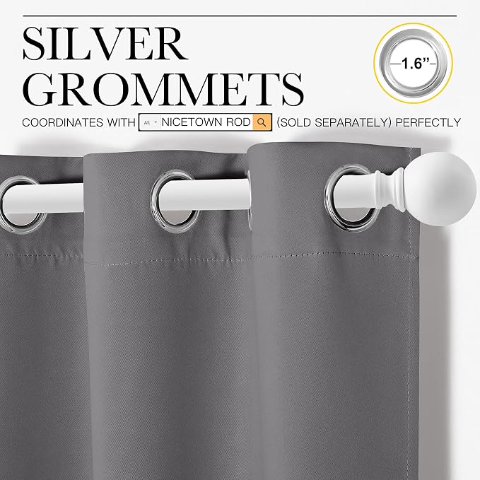 LIVING ROOM Grey Blackout Curtain Panels for Bedroom W34 x L72-inch