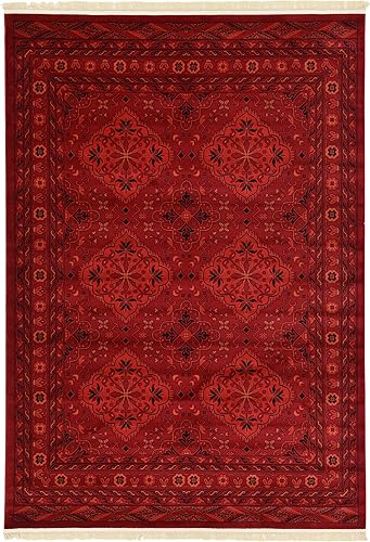 Unique Loom Tekke Collection - Alfombra tradicional saturada tradicional sobre teñida, 7 pies x 10 pies, rojonegro