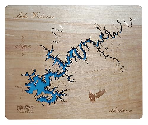 Lake Wedowee Alabama Map Amazon.com: Lake Wedowee Alabama: Standout Wood Map Wall Hanging : Handmade  Products