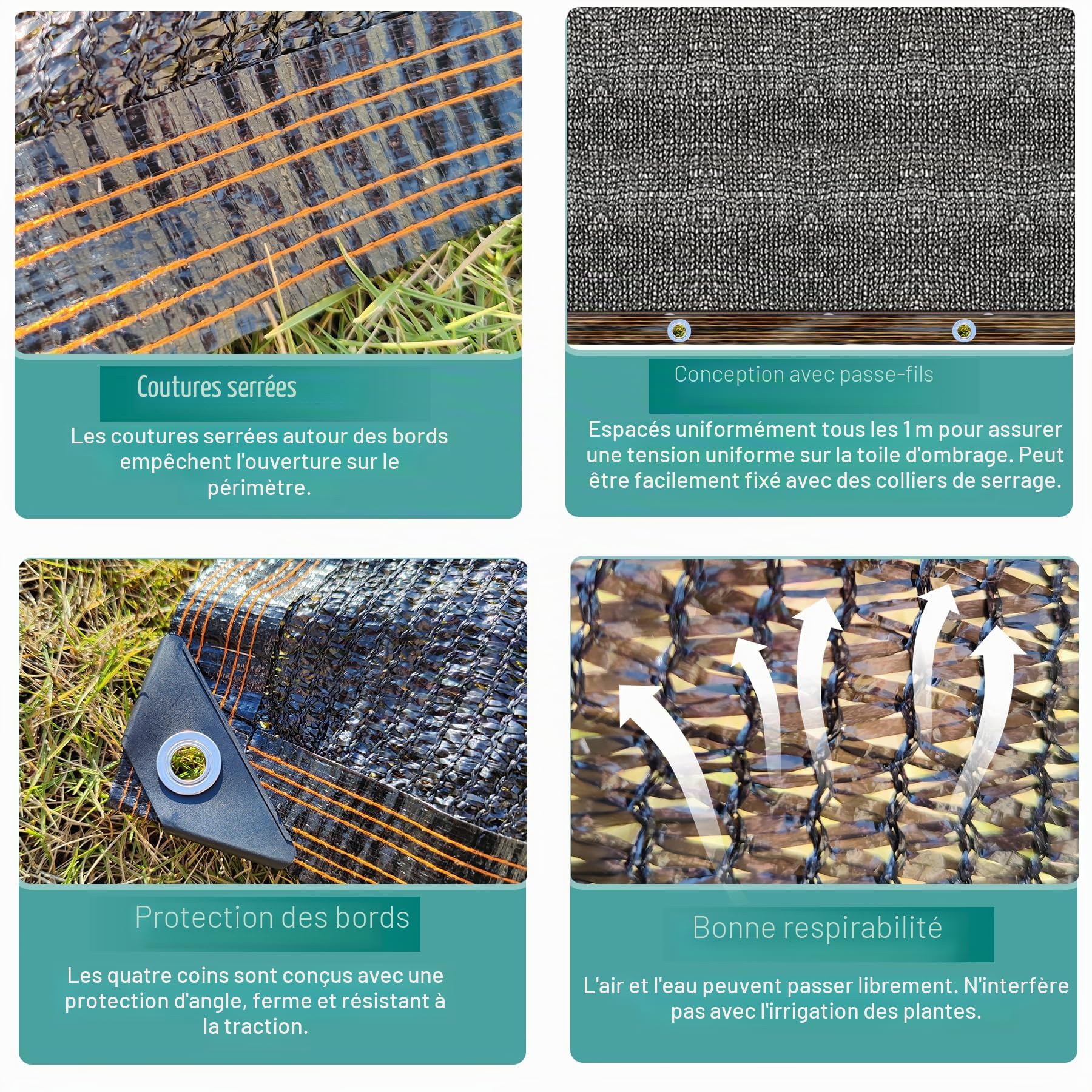 Bâche d'ombrage de jardin, 3 x 6 m, 80 % maille noire avec œillets renforcés, matériau en polyéthylène haute densité pour serre, jardin, cour, poulailler, terrasse, pergola