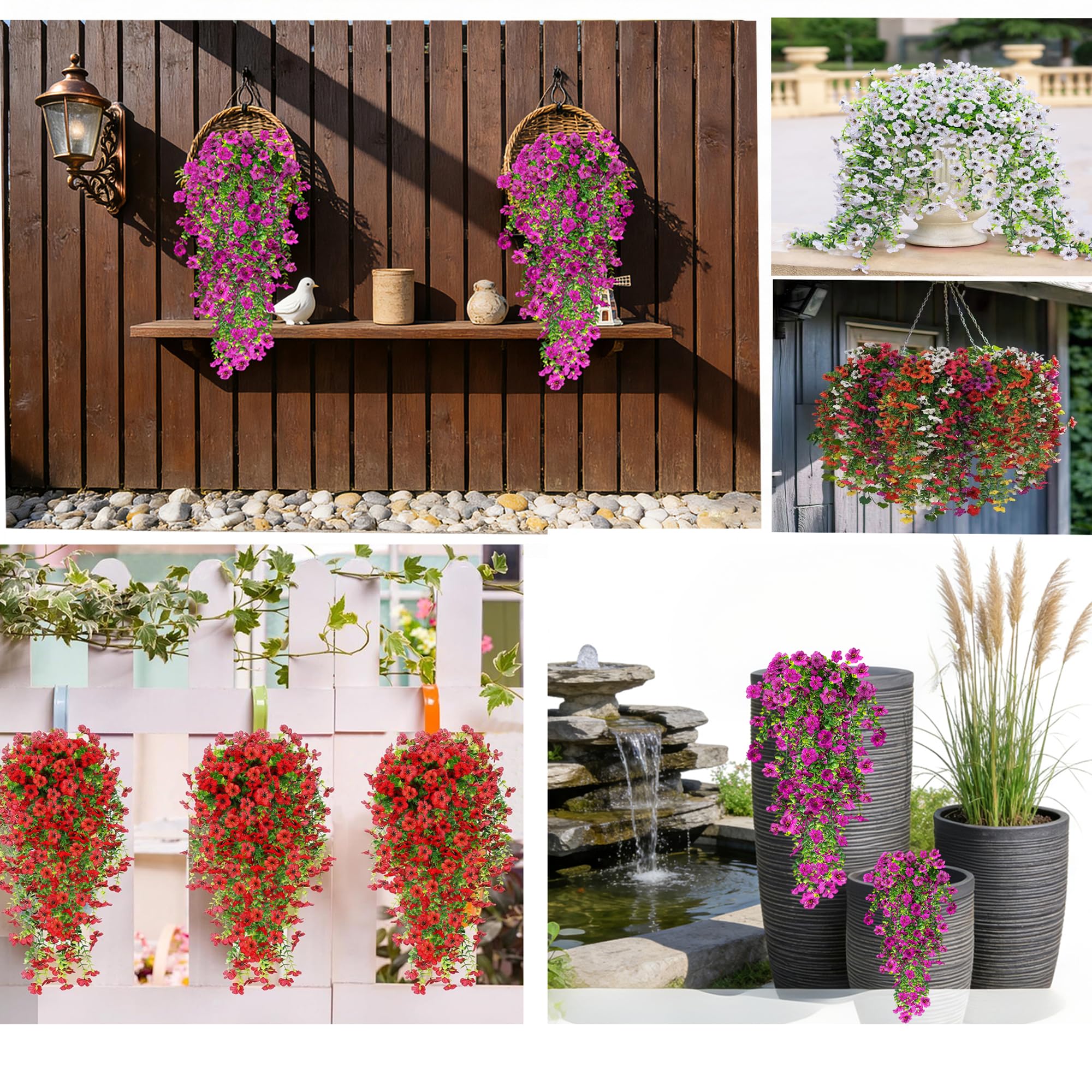 4 Piezas de Flores Artificiales Colgantes Exteriores, 77cm A Los Rayos UV Resistentes Artificiales Plantas para Jardines, Balcones, Patio, Paredes, Inicio Cocina Decoración (Morado)