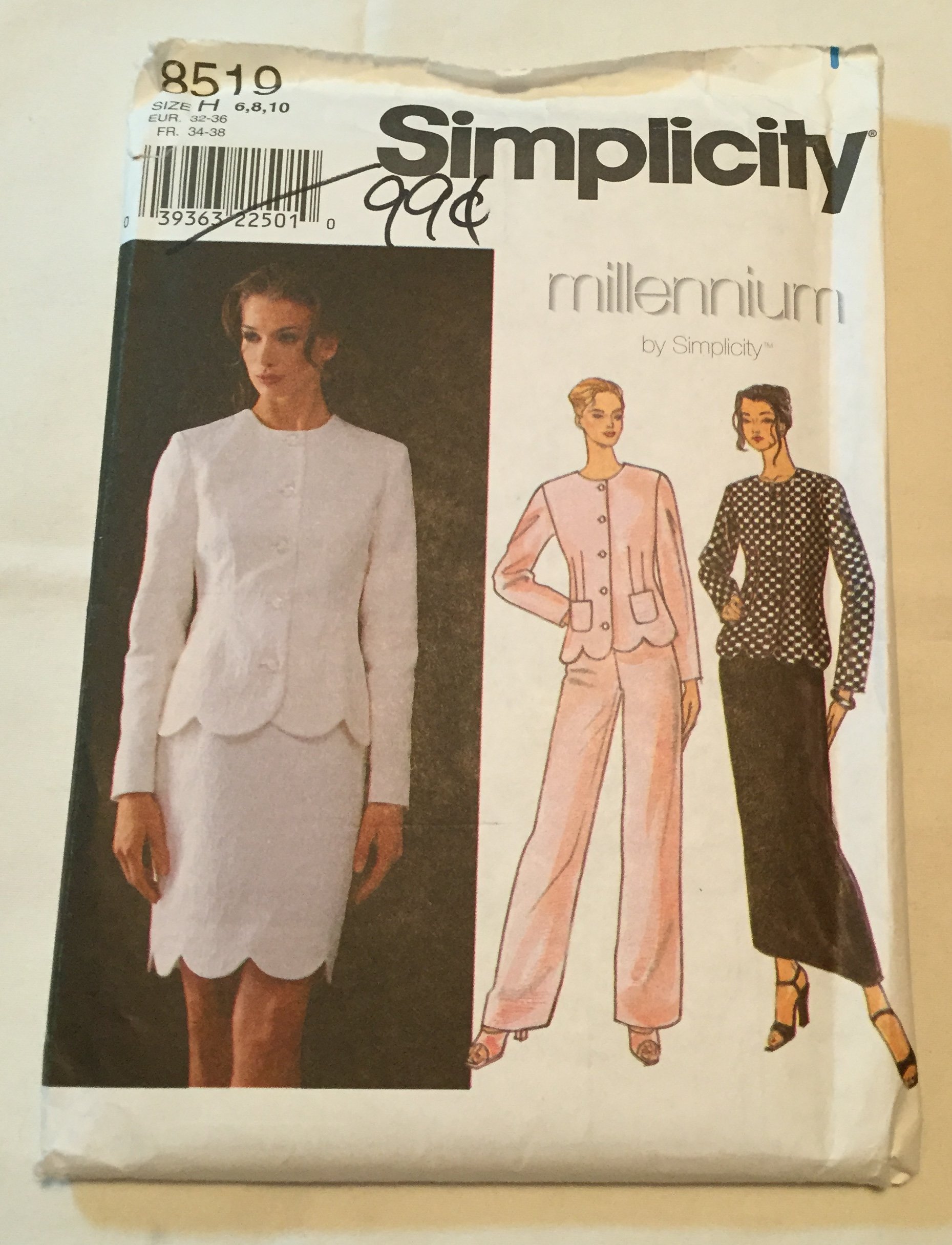 Patron de couture Simplicity 8519 veste ajustée pantalon jupe femme taille 6-10
