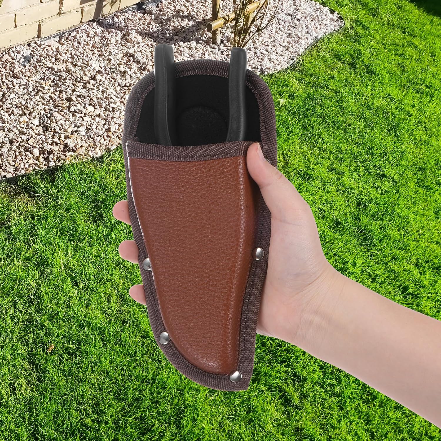 M METERXITY 2-Pack Garden Pruner Sheath, Portable PU Leather Pruning Shears Sheath Plier Holder for Belt, Garden Scissors Leather Case for Hand Pruner/Garden Shears/Clippers [Red-Brown]