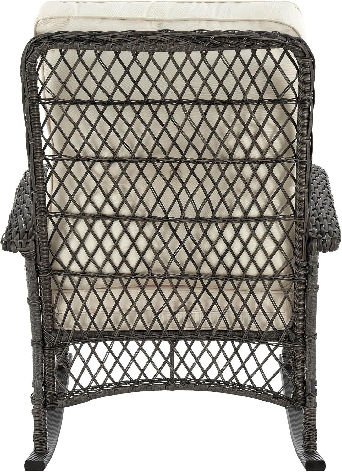 Manhattan Comfort Fruttuo Outdoor Rocking Chair with Removable Waterproof Cushions, Made of Steel Rattan, Weather-Resistant Patio Rocker with Curved Edge and Sturdy Steel Frame, Cream