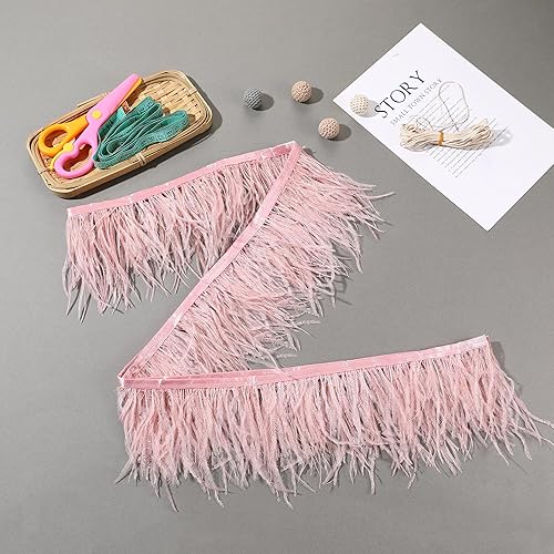 Miniatura 15 de Ribbón de plumas de avestruz rojo, 1.5 capas, 2 yardas de 4 a 5 pulgadas, cintas con flecos, para costura, vestido, proyectos de manualidades