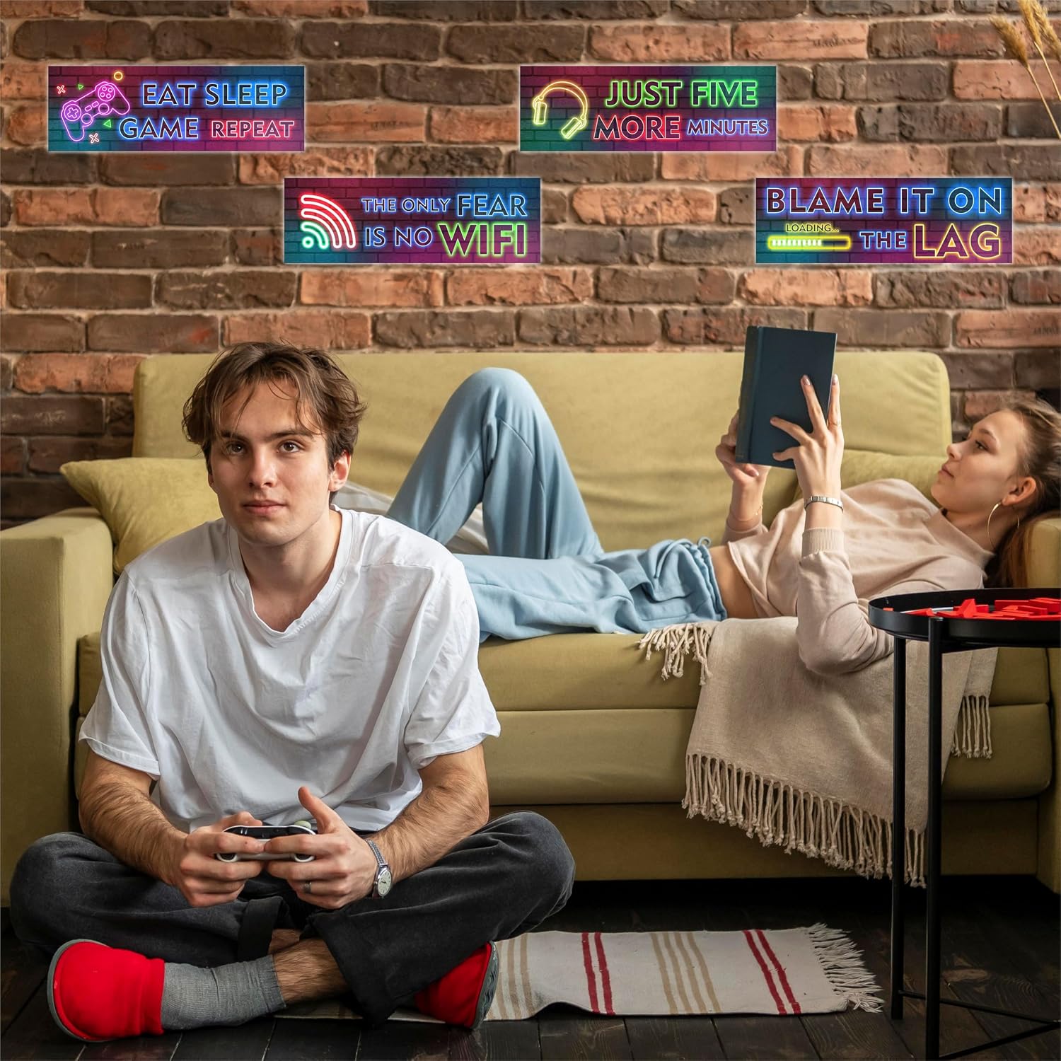 4 Pcs Neon Gaming Wall Decor, Colorful Video Game Hanging Decoration Sign For Boys, Kids, Teens, Playroom Gaming Theme Wooden Plaque, Decorations & Accessories - A05 image 3