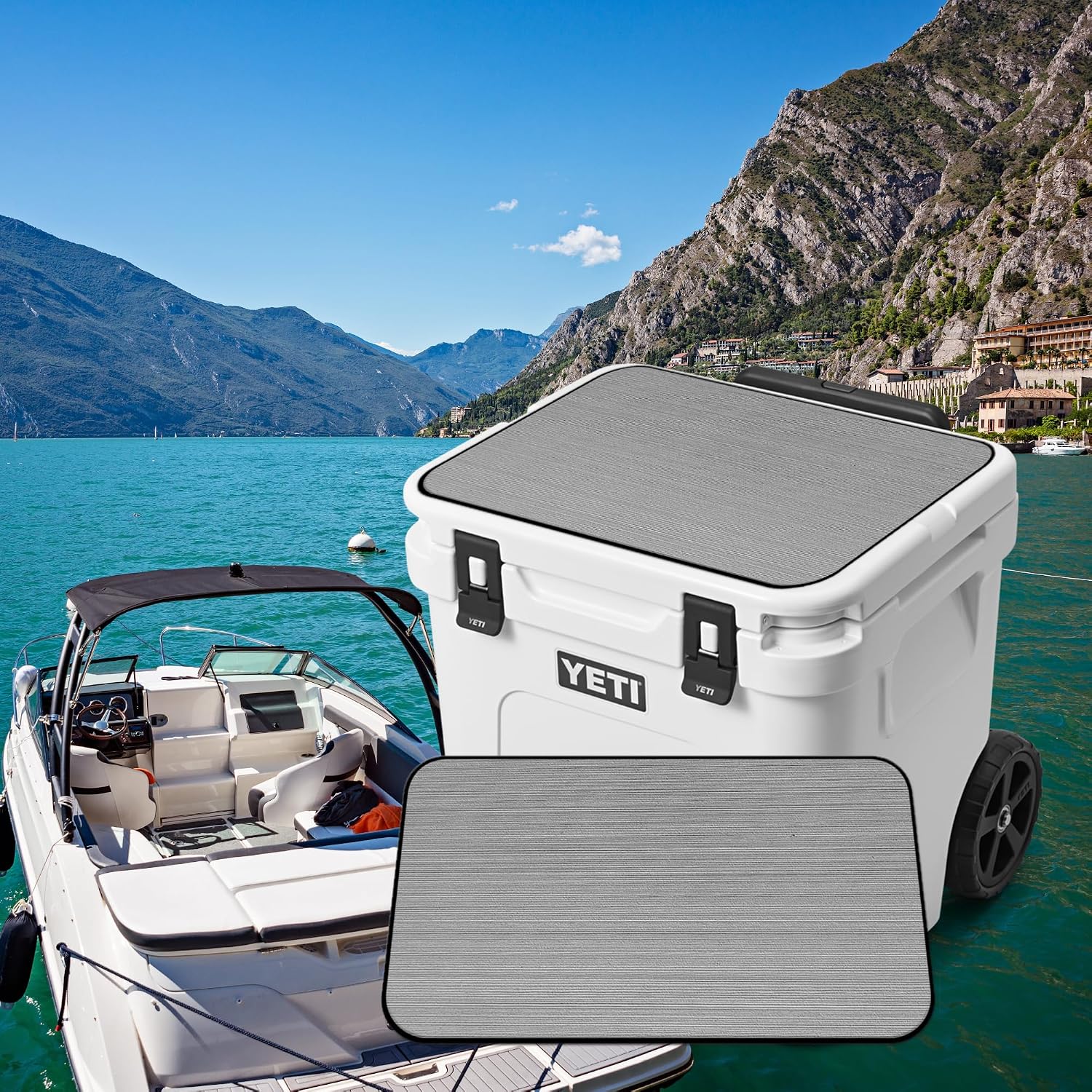 USATuff SeaDek EVA Mat Cooler Pad fits YETI | Peel & Stick Application | Non Slip Comfort Accessories - Blank Design (StormGray-Black)