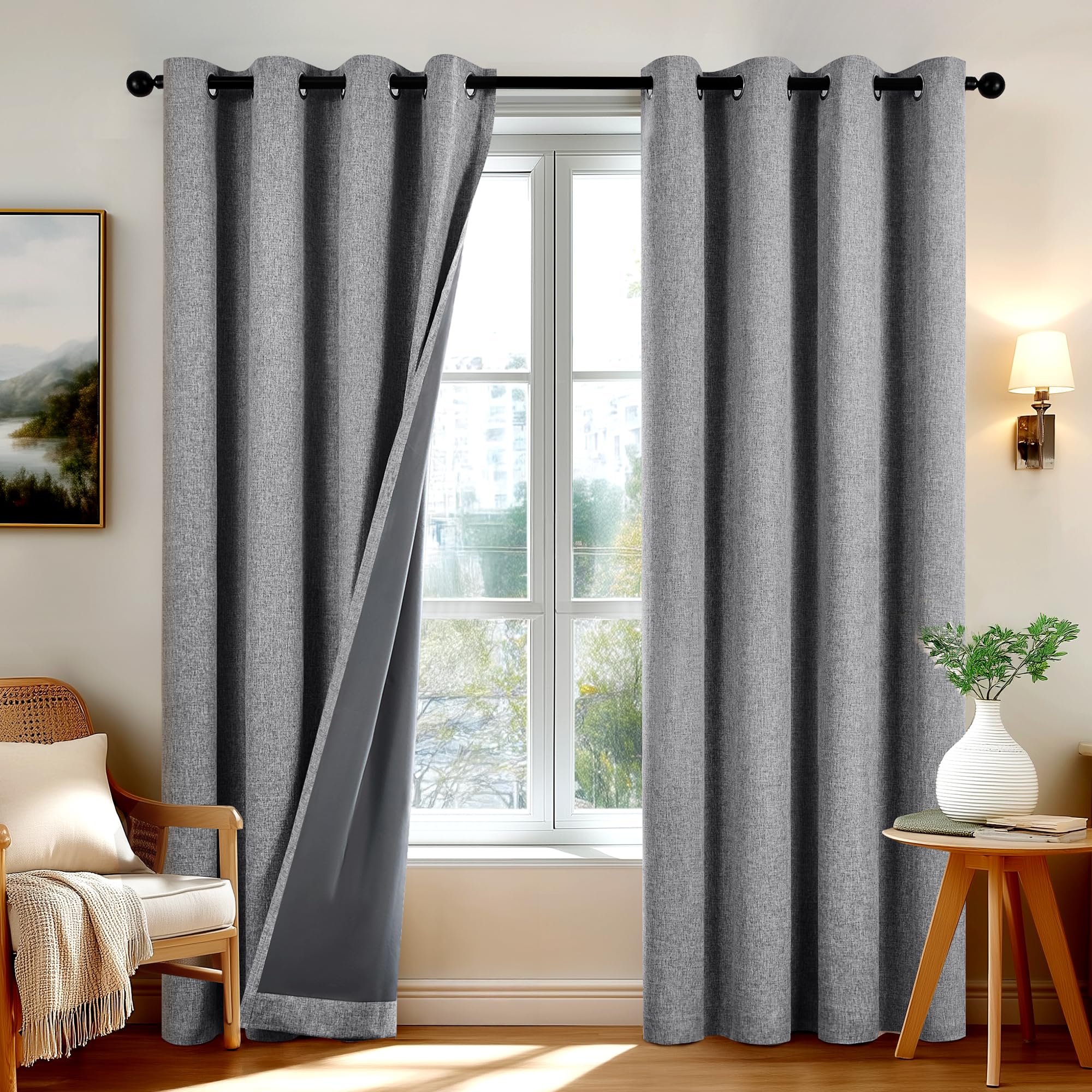 Deconovo Blickdichte Gardinen Ösen Vorhänge Blackout Curtain Verdunkelungsvorhang gegen Kälte Thermogardinen für Wohnzimmer Schlafzimmer 2er set