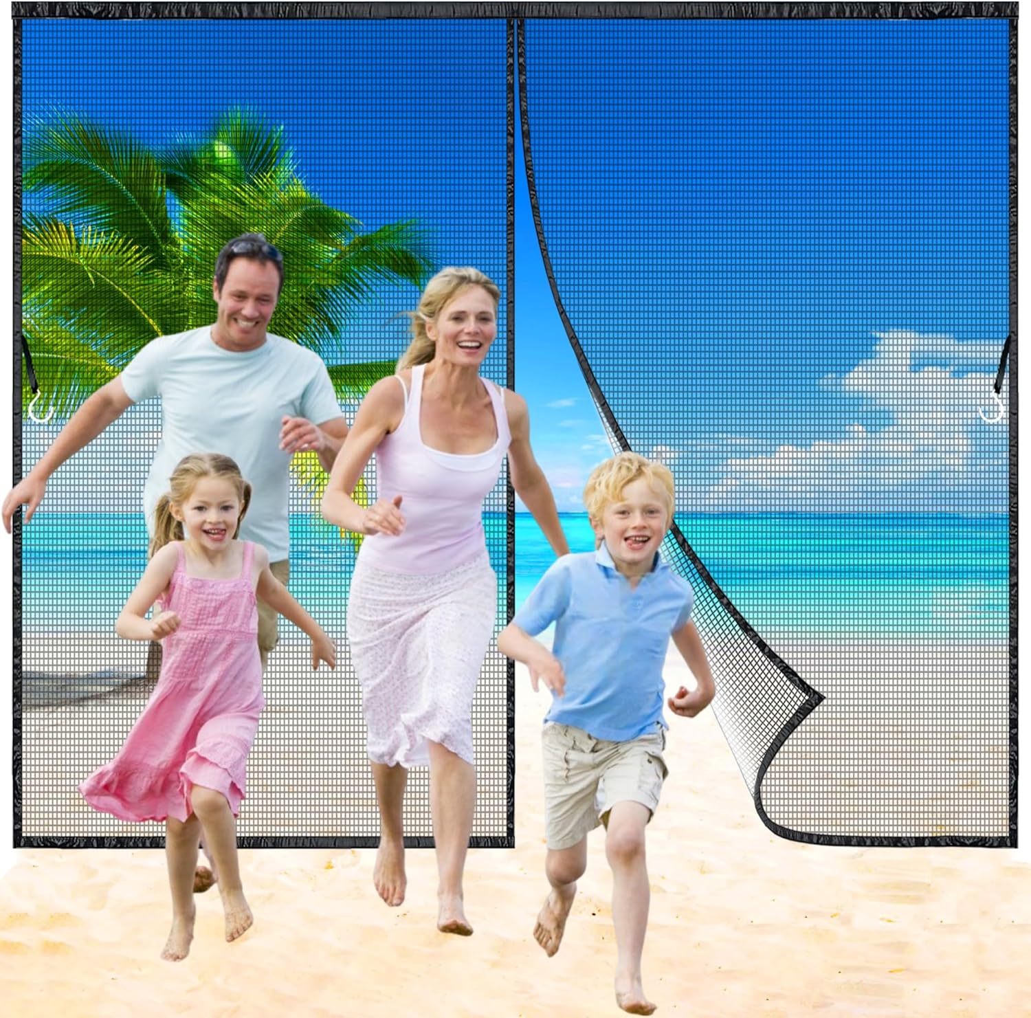 High-Density Magnetic Screen Door Mesh for Home and Patio, 66x70 inch Tear Resistant Backdoor Screen Net with Magnetic Closure, Reinforced Fiberglass Net Curtain with Magnets Black