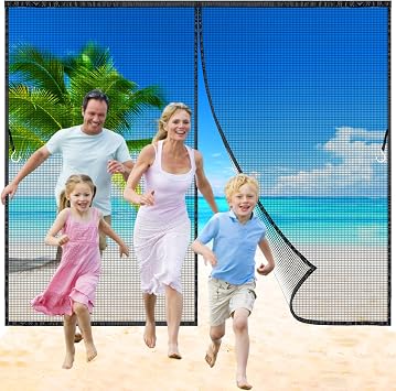 High-Density Magnetic Screen Door Mesh for Home and Patio, 35x92 inch Tear Resistant Backdoor Screen Net with Magnetic Closure, Reinforced Fiberglass Net Curtain with Magnets Black