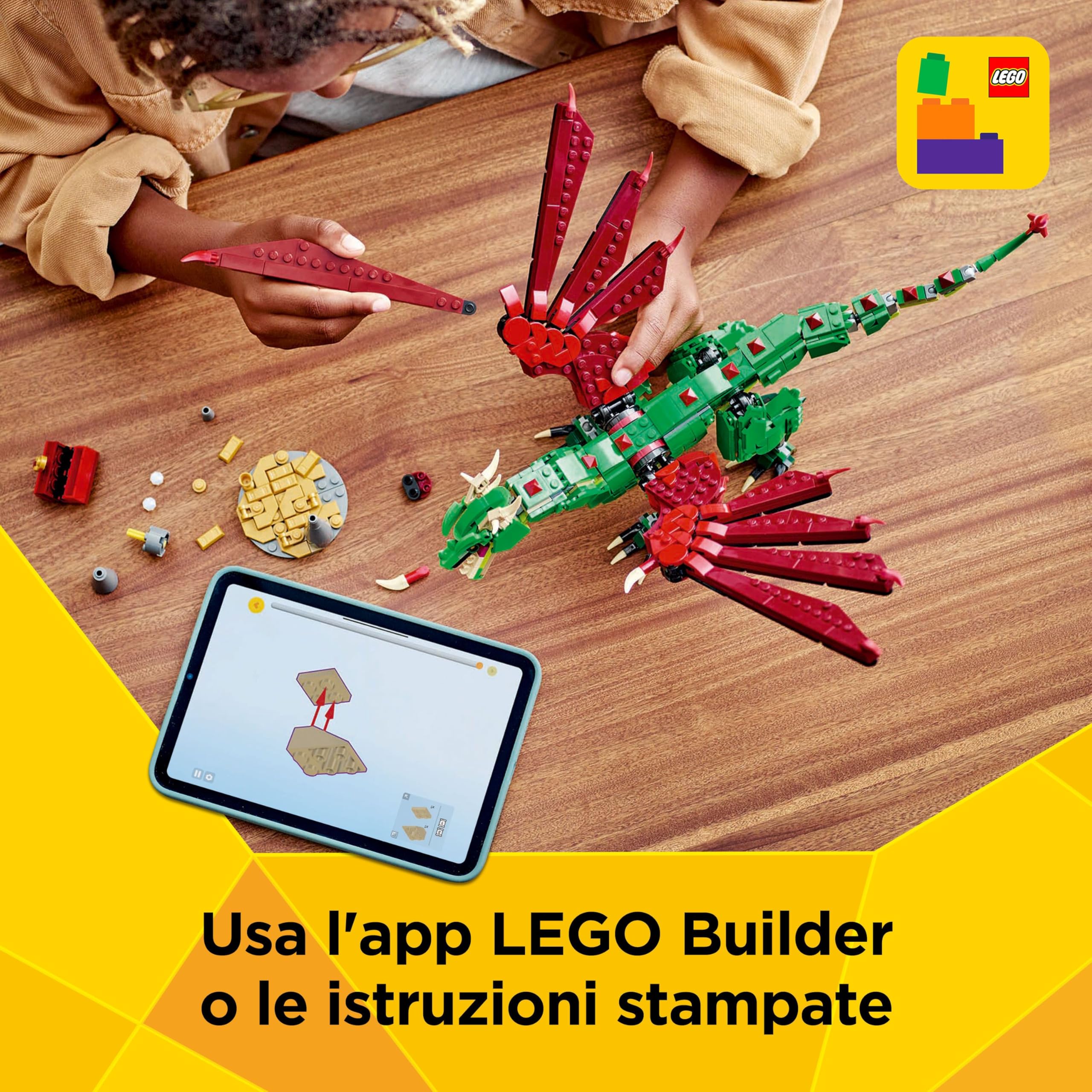 LEGO Creator 3 in 1 Drago Medievale Giocattolo - Si Trasforma in Serpente Marino o in Fenice - Animali da Costruire per Bambini, Bambine, Ragazzi e Ragazze da 9 Anni - Idea Regalo di Compleanno 31161