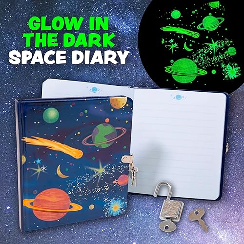 Miniatura 2 de Peaceable Kingdom Deep Space Glow in the Dark - Cerradura y llave de 6.25 pulgadas, diario de página rayada para niños