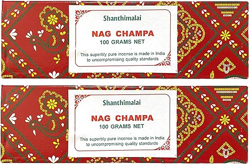 Incienso prémium Shanthimalai Nag Champa Caja roja de 7.05 oz con 2 cajas de 3.53 oz Felicidad aromática y calma Fragancia hecha a mano